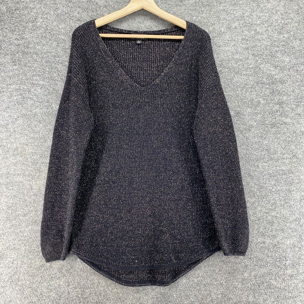 A New Approach Sweater Pullover Women L Large Black V-Neck Knit Long Sleeve